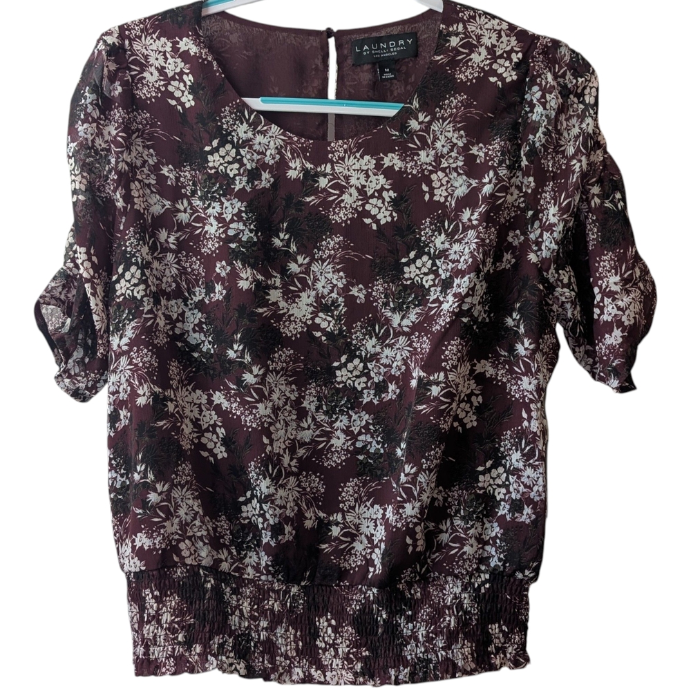 LAUNDRY BY SHELLI SEGAL WOMEN'S FLORAL SHIRRED SLEEVES AND SMOCKED WAIST SIZE M - Picture 2 of 11